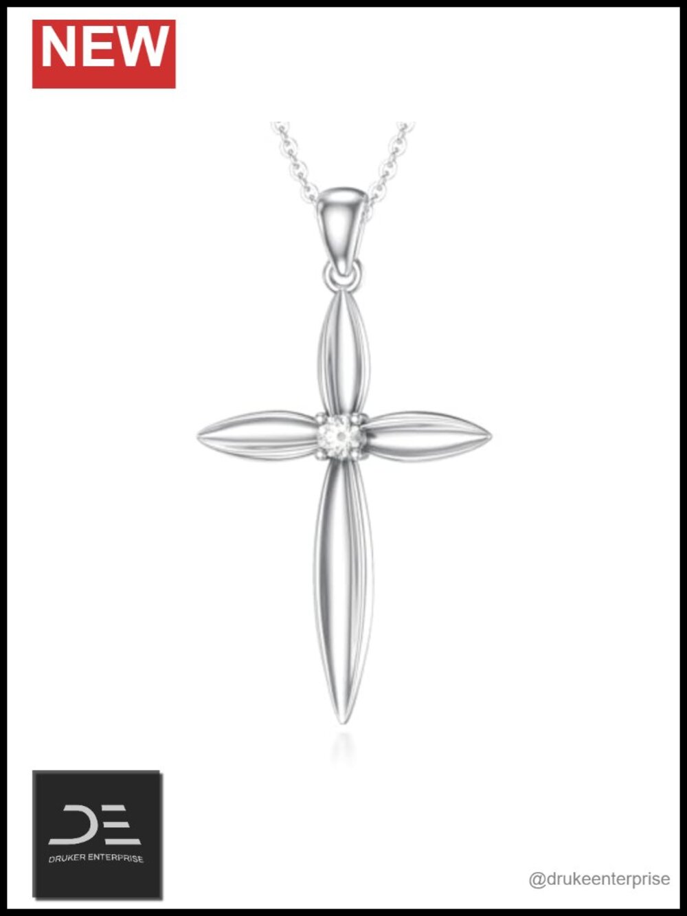 925 Sterling Silver Lab Grown Diamond Cross Pendant Necklace 18 inch Women Gift